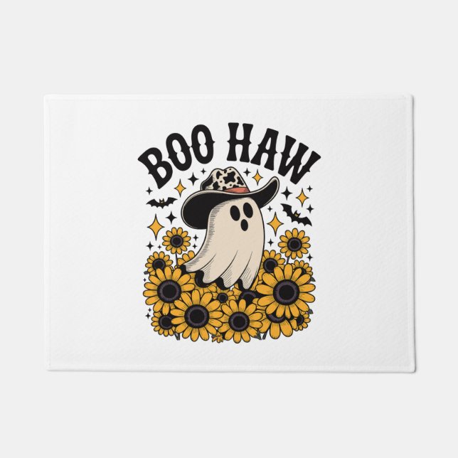 Boo Haw Cow Ghost Western Halloween Doormat (Front)