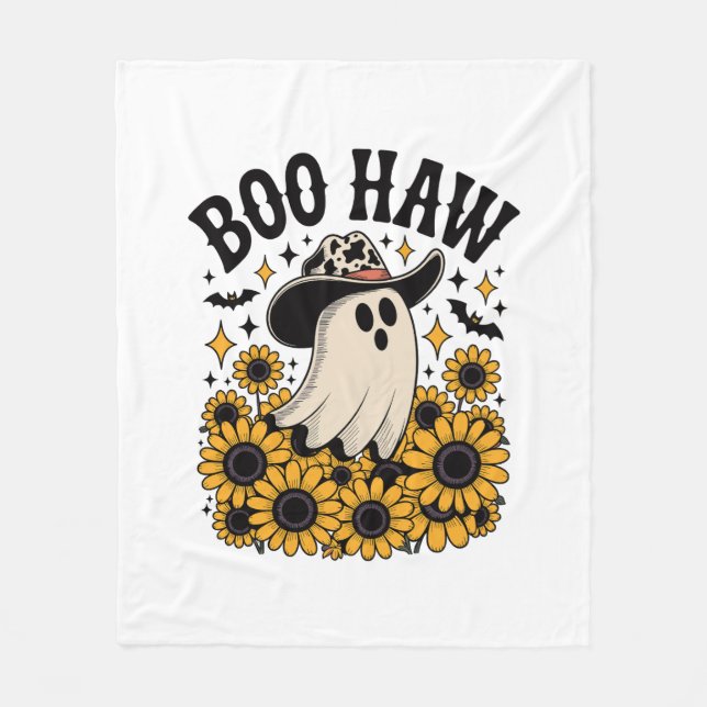 Boo Haw Cow Ghost Western Halloween Fleece Blanket (Front)