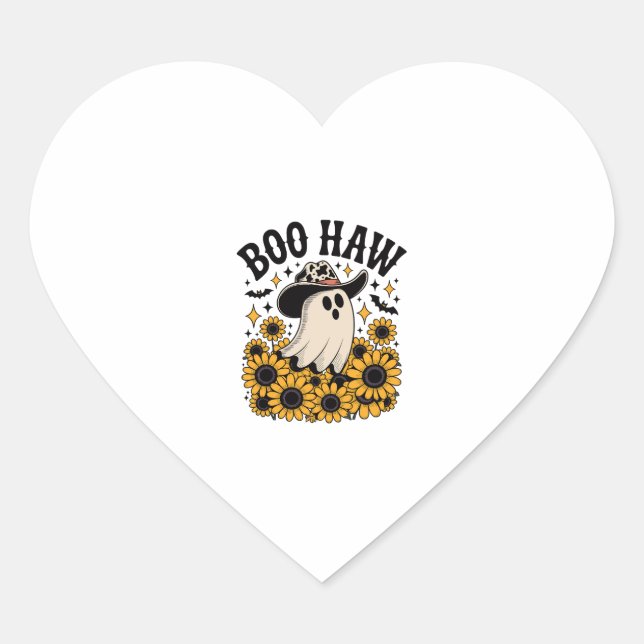 Boo Haw Cow Ghost Western Halloween Heart Sticker (Front)