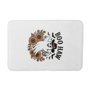 Boo Haw Cowboy Ghost Sunflowers Bats Halloween_1 Bath Mat