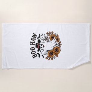 Boo Haw Cowboy Ghost Sunflowers Bats Halloween_1 Beach Towel