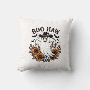 Boo Haw Cowboy Ghost Sunflowers Bats Halloween_1 Cushion