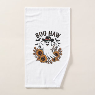 Boo Haw Cowboy Ghost Sunflowers Bats Halloween_1 Hand Towel