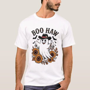Boo Haw Cowboy Ghost Sunflowers Bats Halloween_1 T-Shirt