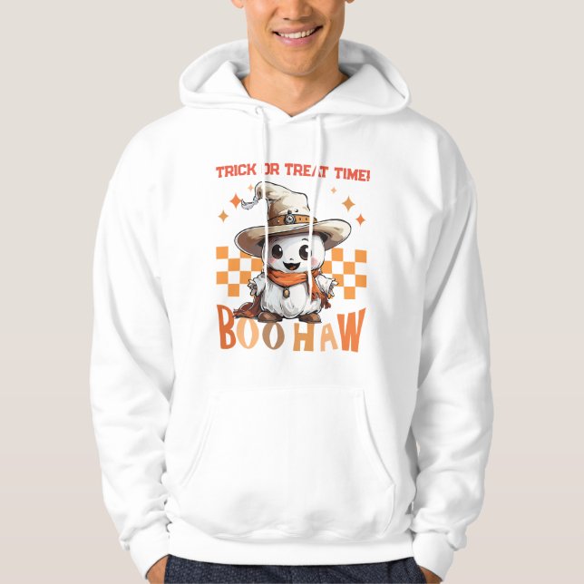 Boo Haw Cute Halloween T Shirt.  Western Style Hoodie (Front)