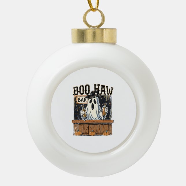 Boo Haw Retro Western Halloween Ceramic Ball Christmas Ornament (Front)