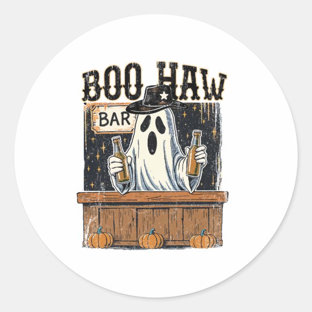 Boo Haw Retro Western Halloween Classic Round Sticker (Front)
