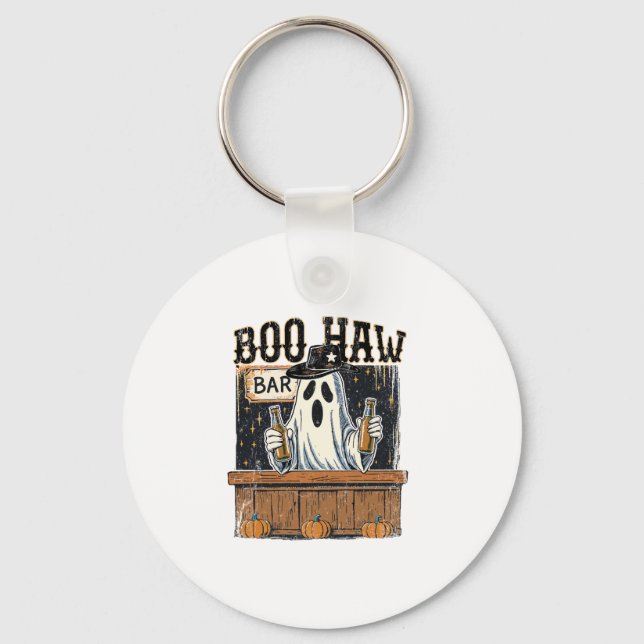 Boo Haw Retro Western Halloween Key Ring (Front)