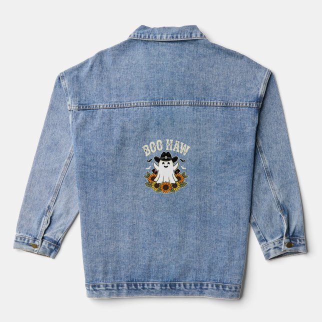Boo Haw Western Halloween Ghost Design Denim Jacket (Back)