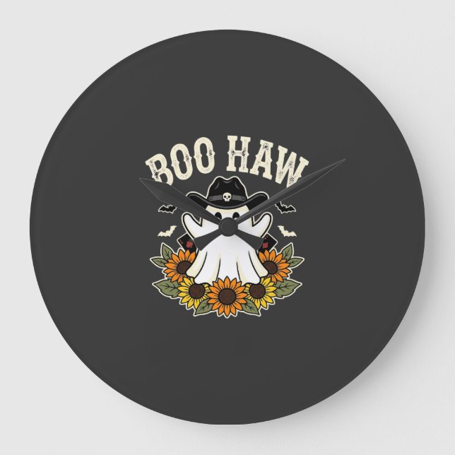 Boo Haw Western Halloween Ghost Design Large Clock (Front)