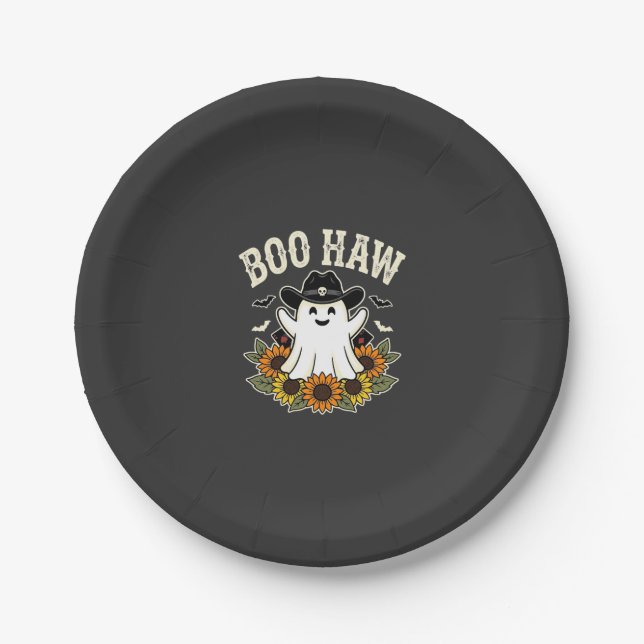 Boo Haw Western Halloween Ghost Design Paper Plate (Front)