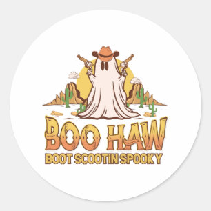 Boo Haw Western Halloween Vintage Ghost Funny Cute Classic Round Sticker