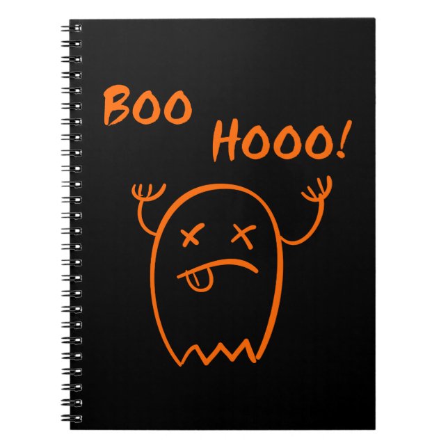 Boo Hooo Halloween Ghost Dark Monotone Notebook (Front)