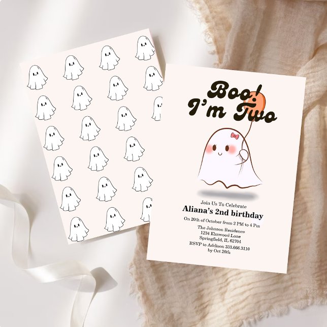 Boo i am two Retro Ghost 2nd Birthday  Invitation (Creator Uploaded)