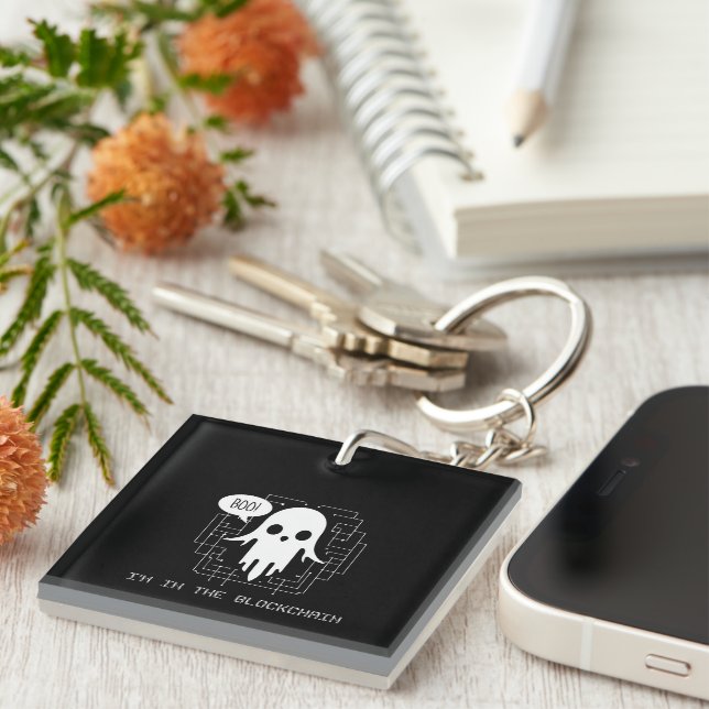 Boo! I’m in the Blockchain - Funny Crypto Ghost Key Ring (Front Right)