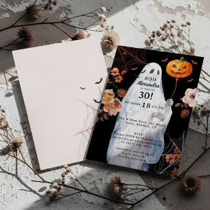 Boo I'm 30 Halloween Spooky Floral Ghost Birthday Invitation