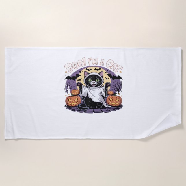 Boo I'm a Cat Oversized T-Shirt Beach Towel (Front)