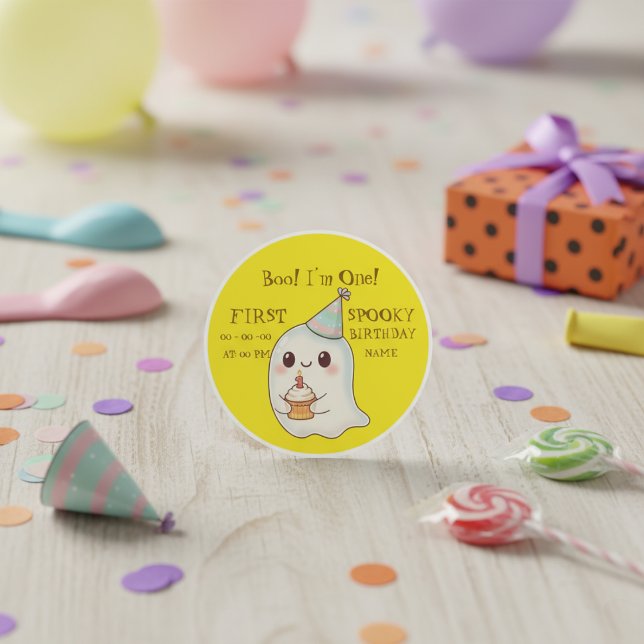 Boo! I'm One" Costum Spooky First Birthday Classic Round Sticker (Creator Uploaded)