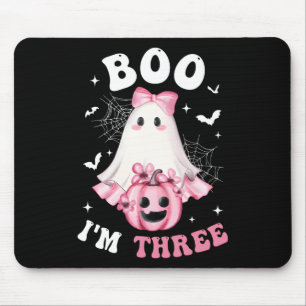 Boo I'm Three 3rd Birthday Girl Pink Bow Pumpkin G Mouse Pad