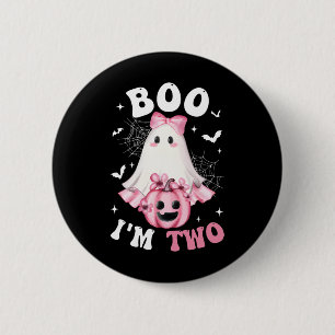 Boo I'm Two 2nd Birthday Girl Pink Bow Pumpkin Gho 6 Cm Round Badge