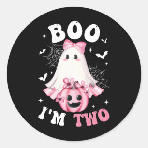 Boo I'm Two 2nd Birthday Girl Pink Bow Pumpkin Gho Classic Round Sticker