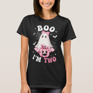 Boo I'm Two 2nd Birthday Girl Pink Bow Pumpkin Gho T-Shirt