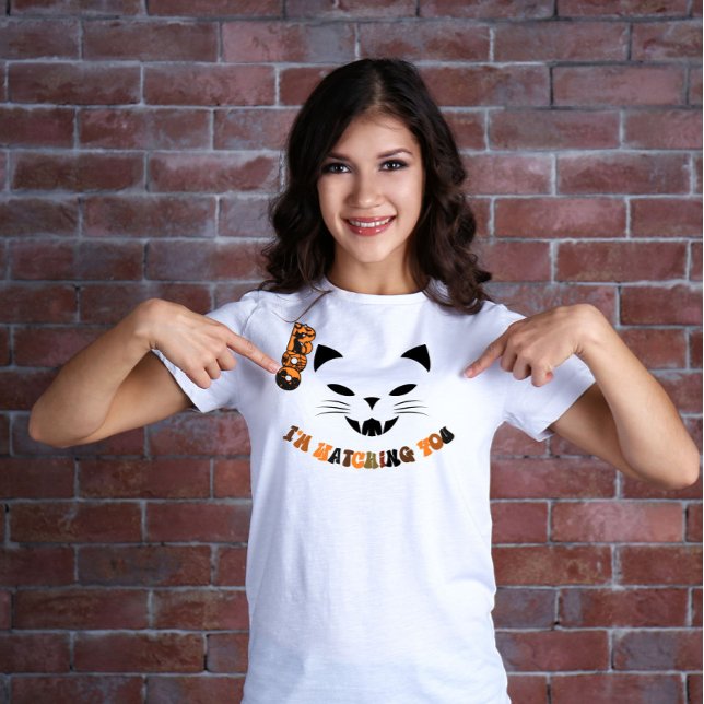Boo I'm Watching You Floating Cat Face  T-Shirt (Creator Uploaded)