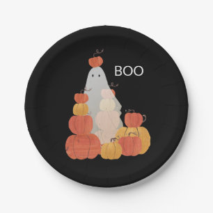 Boo Invisible Halloween Pumpkin Ghost Black Paper Plate