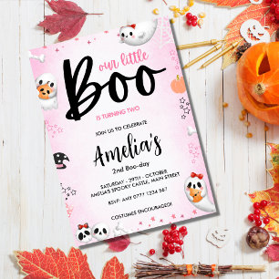 Boo is 2! Pink Halloween Ghost Girl Birthday Invitation
