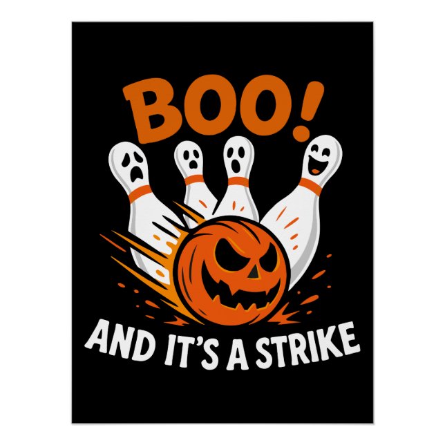 Boo It’s a Strike Funny Halloween Bowling Poster (Front)