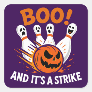 Boo It’s a Strike Funny Halloween Bowling Square Sticker