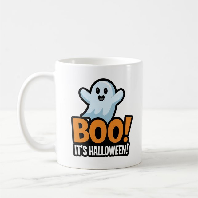 boo. it's halloween cute design coffee mug (Left)