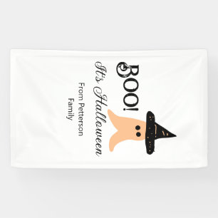 Boo it's Halloween from family name orange ghost Banner