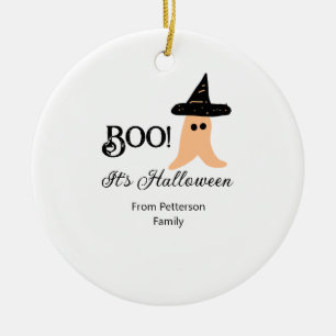 Boo it's Halloween from family name orange ghost Ceramic Ornament