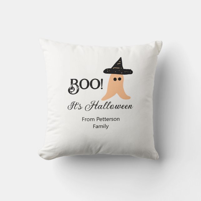 Boo it's Halloween from family name orange ghost  Cushion (Front)