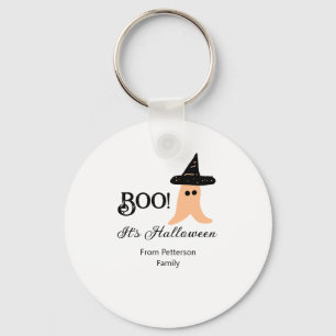 Boo it's Halloween from family name orange ghost Key Ring