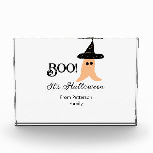 Boo it's Halloween from family name orange ghost Photo Block