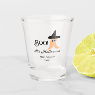 Boo it's Halloween from family name orange ghost Shot Glass