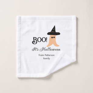Boo it's Halloween from family name orange ghost Wash Cloth