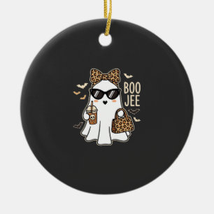 Boo Jee Cute Ghost Halloween Leopard Design_1 Ceramic Ornament
