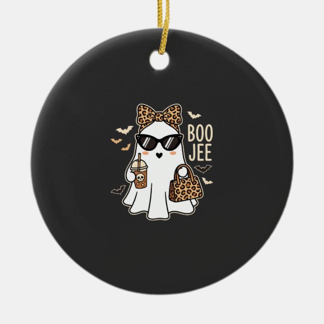 Boo Jee Cute Ghost Halloween Leopard Design_1 Ceramic Ornament (Front)