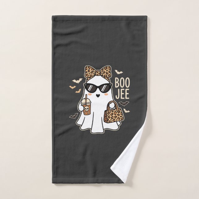 Boo Jee Cute Ghost Halloween Leopard Design_1 Hand Towel (Hand Towel)