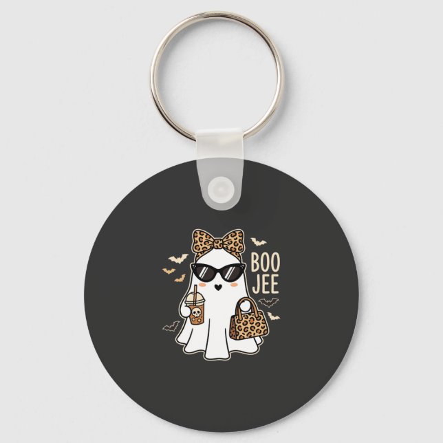 Boo Jee Cute Ghost Halloween Leopard Design_1 Key Ring (Front)