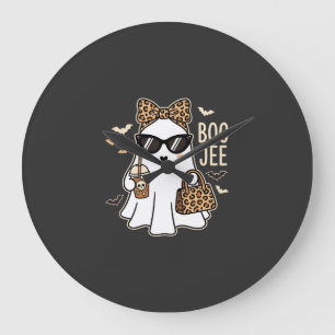 Boo Jee Cute Ghost Halloween Leopard Design_1 Large Clock