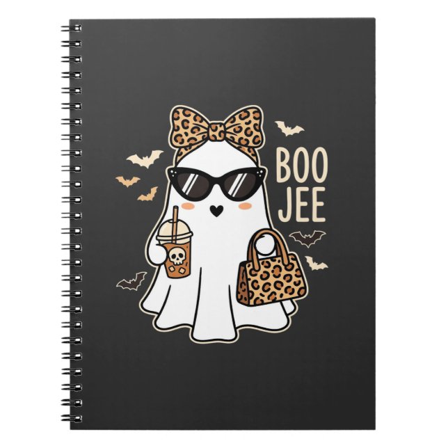 Boo Jee Cute Ghost Halloween Leopard Design_1 Notebook (Front)