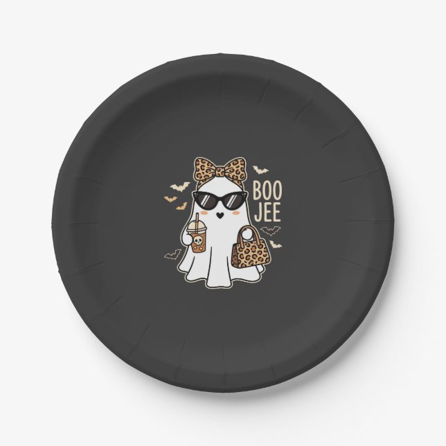 Boo Jee Cute Ghost Halloween Leopard Design_1 Paper Plate (Front)