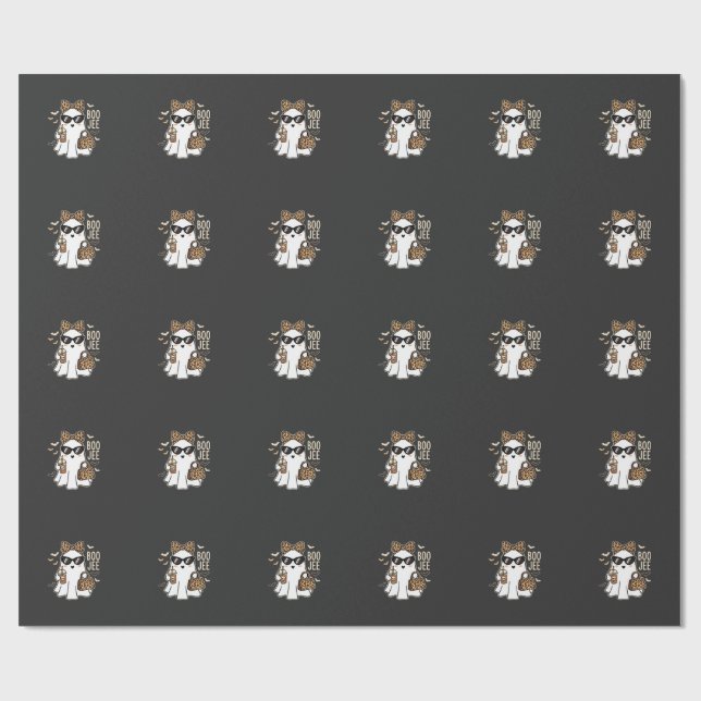 Boo Jee Cute Ghost Halloween Leopard Design_1 Wrapping Paper (Flat)