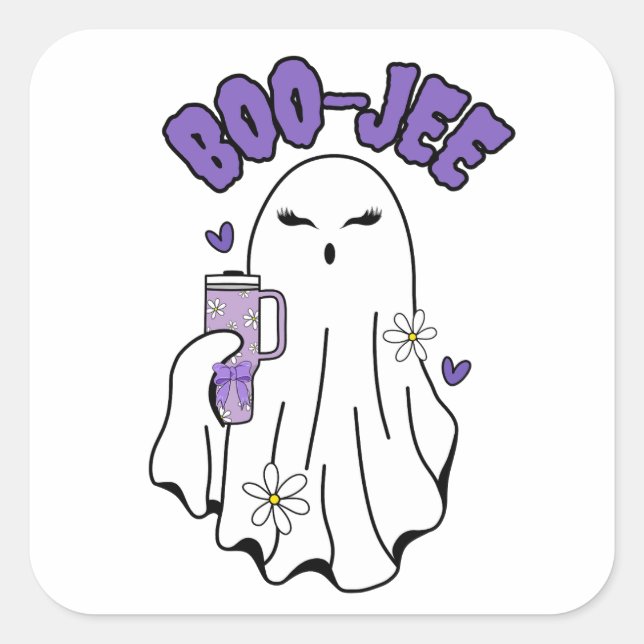 Boo-Jee Cute Halloween Ghost with 40oz Tumbler Square Sticker (Front)