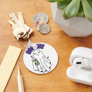 Boo-Jee Cute halloween Ghost with Iced Coffee  Key Ring