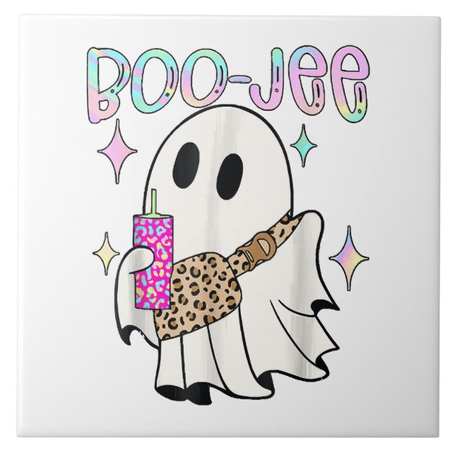 Boo Jee Funny Halloween Ghost Ceramic Tile (Front)